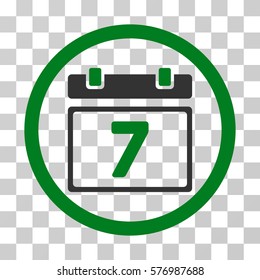Week rounded icon. Vector bicolor illustration style is a flat iconic symbol inside a circle, green and gray colors, transparent background. Designed for web and software interfaces.