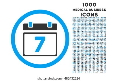 Week rounded vector bicolor icon with 1000 medical business icons. Set style is flat pictograms, blue and gray colors, white background.