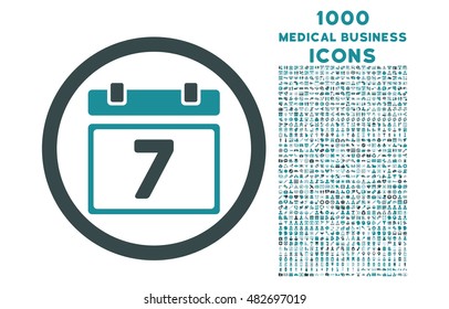 Week rounded vector bicolor icon with 1000 medical business icons. Set style is flat pictograms, soft blue colors, white background.