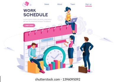 Week schedule, daily plan, work organizer. People and text, characters concept for web banner, infographics, hero images. Flat isometric vector illustration isolated on white background