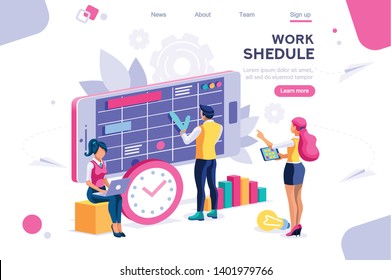 Week Schedule, Daily Plan, Work Organizer. People and Text, Characters Concept for Web Banner, Infographics, Hero Images. Flat Isometric Vector Illustration Isolated on White Background
