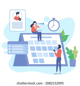Week Schedule, Daily Plan, Work Organizer. People and Text, Characters Concept for Web Banner, Infographics, Hero Images. Flat Vector Illustration Isolated on White Background