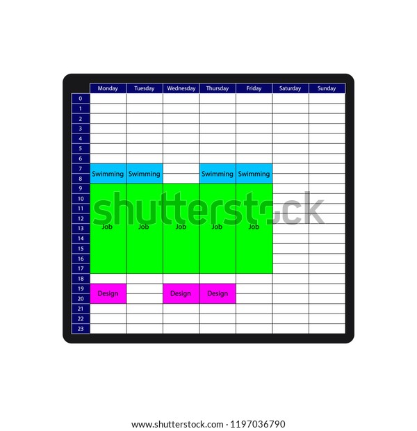 Week Time Table Mockup Tasks Planner 스톡 벡터(로열티 프리) 1197036790 ...