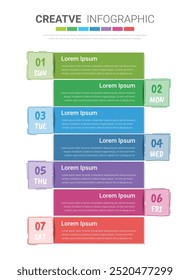 Week timeline, Diagram calendar 7 day, 7 options, infographic design vector and Presentation can be used for workflow layout, process diagram, flow chart. EPS Vector.