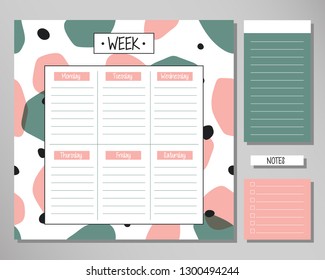 Week timetable set. Colorful abstract background