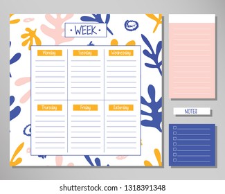 Week timetable set. Colorful abstract background