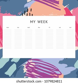 A week. Vector decorative background. Notes, schedule, to-do list