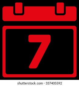 Week vector icon. Style is flat symbol, red color, rounded angles, black background.