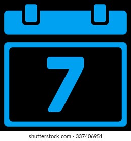 Week vector icon. Style is flat symbol, blue color, rounded angles, black background.