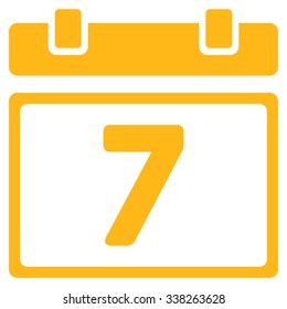 Week vector icon. Style is flat symbol, yellow color, rounded angles, white background.
