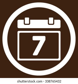 Week vector icon. Style is flat rounded symbol, white color, rounded angles, brown background.