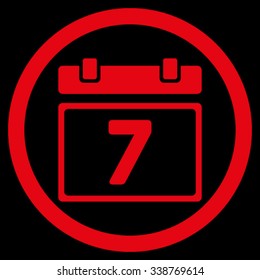 Week vector icon. Style is flat rounded symbol, red color, rounded angles, black background.