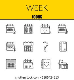 week vector line icons set. calendar, calendar and calendar Icons. Thin line design. Modern outline graphic elements, simple stroke symbols stock illustration