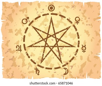 Weekday heptagram on abstract background of retro-styled paper sheet. Vector illustration.