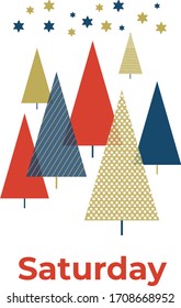 Weekdays Cards with Stars and Pine Trees 