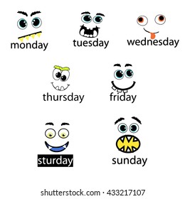 weekdays faces icons, vector illustration.