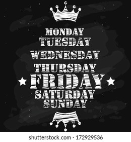 weekdays and friday words on chalkboard. vector illustration