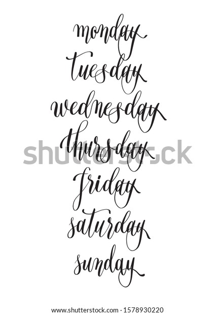 Weekdays Handdrawn Lettering Modern Brush Calligraphy Stock Vector ...