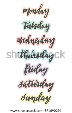 weekdays planner bujo stickers modern calligraphy stock vector calligraphy template