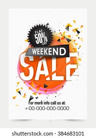 Weekend 50% Sale Banner, Sale Poster, Sale Flyer, Sale Vector. 50% Off, Sale Background. Big Sale, Super Sale, Special Offer on Every Brands.Vector illustration.