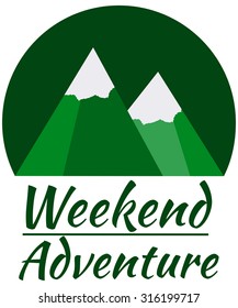 Weekend adventure in the mountains.  Design element in a flat style. Mountain adventure.