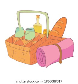 Icono de la canasta de fin de semana. Caricatura y plano del icono del vector de la cesta de fin de semana para el diseño web aislado en fondo blanco