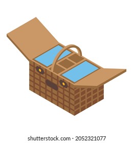 Weekend basket icon isometric vector. Picnic food bag. Bamboo summer wicker
