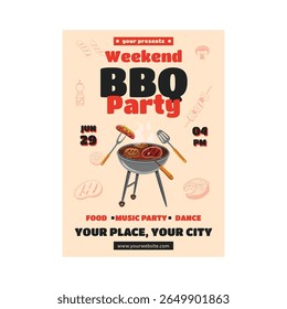 Weekend BBQ party flyer poster template design 