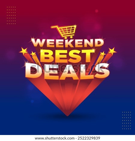 Weekend Best Deals, Super Market 3d Logo. Retail Sale, Shopping, Advertising, Marketing Offers Template