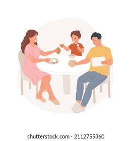 Weekend breakfast abstract concept vector illustration. Family daily routine, father reading newspaper and drinking coffee, eating breakfast together, weekend relax with family abstract metaphor.