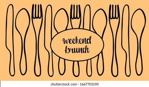 Wochenendbrunch - Information Hand Schreiben Schriftart einzeln. Stock-Vektorillustration-Illustration für Inneres-Café, Verpackungsdesign, Bistro, Bar, Restaurant, öffentliche Plätze, Menüboard am Sonntagsbrunch. EPS10