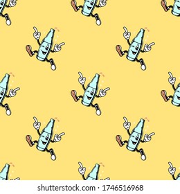 WEEKEND CALL CARTOON BOTTLE COLOR SEAMLESS PATTERN YELLOW BACKGROUND