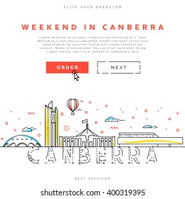 Weekend in Canberra. Capital city of Australia. Advertising template for travel agents.  landing page for the tour operator.