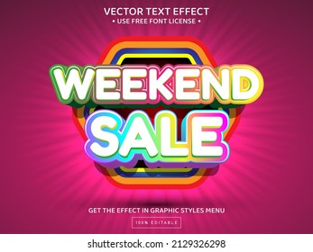 Weekend colorful sale 3D editable text effect template