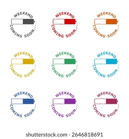 Weekend coming soon icon isolated on white background. Set icons colorful