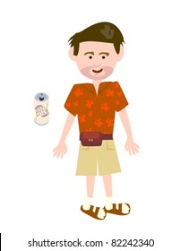 Weekend Dad. Cartoon vector of a man in shorts and a Hawaiian shirt.