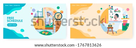 Weekend and day off time concept illustration. Vector web site design template. Landing page website illustration. Man wakes up without alarm clock. Man taking bath and sing a song. Relax, free time
