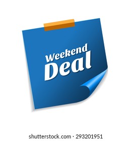 Weekend Deal Blue Sticky Notes Vector Icon Design