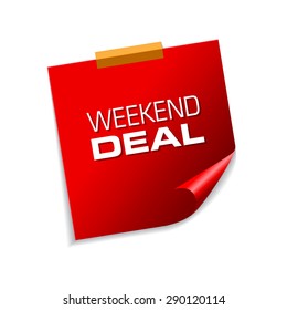 Weekend Deal Red Sticky Notes Vector Icon Design