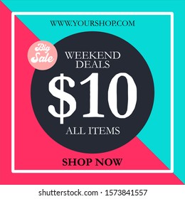 Weekend deals a sale banner template design.