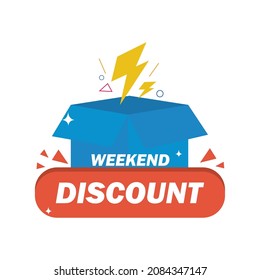 weekend discount tag with box and thunder