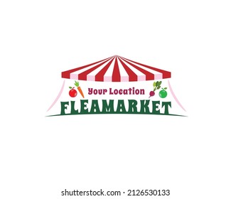 Weekend Farmer Flea Market Colorful Tent Hut Stall Roof Emblem Logo Signage	