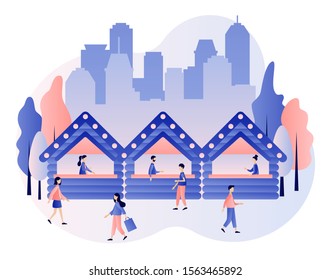 Weekend fest, food street fair, family festival concept. Modern flat cartoon style. Vector illustration