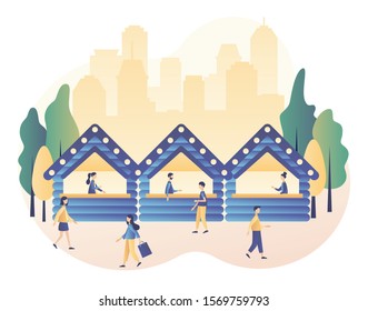 Weekend fest, food street fair, family festival concept. Modern flat cartoon style. Vector illustration