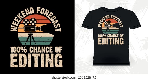 Previsão De Fim De Semana 100% Chance De Edição Engraçado Diretor De Teatro Retro Vintage Teatro T-shirt Design