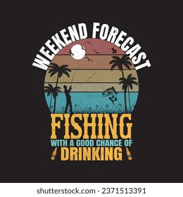 Weekend Forecast Fishing illustrations with patches for t-shirts and other uses