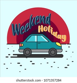 Weekend getaway with blue car