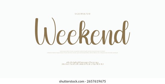 Wochenende handgezeichnete Schriftart Großbuchstabe Kleinbuchstabe und Zahl. Moderne Schriftart für Monoline-Signaturen. Elegante Signatur. Beste Alphabet Schöne Kalligrafie Signatur Schriftart. Vektorgrafik 
