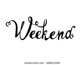 Weekend. Hand written doodle vector word on white background