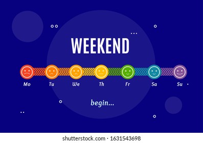 Weekend Horizontal Time Line Layout Concept and Emotion Thin Line Icons Indicator. Vector illustration of Timeline